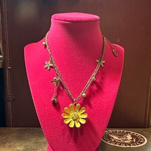 Betsey Johnson Yellow & gold daisy Necklace with ladybug charm, multiple chains